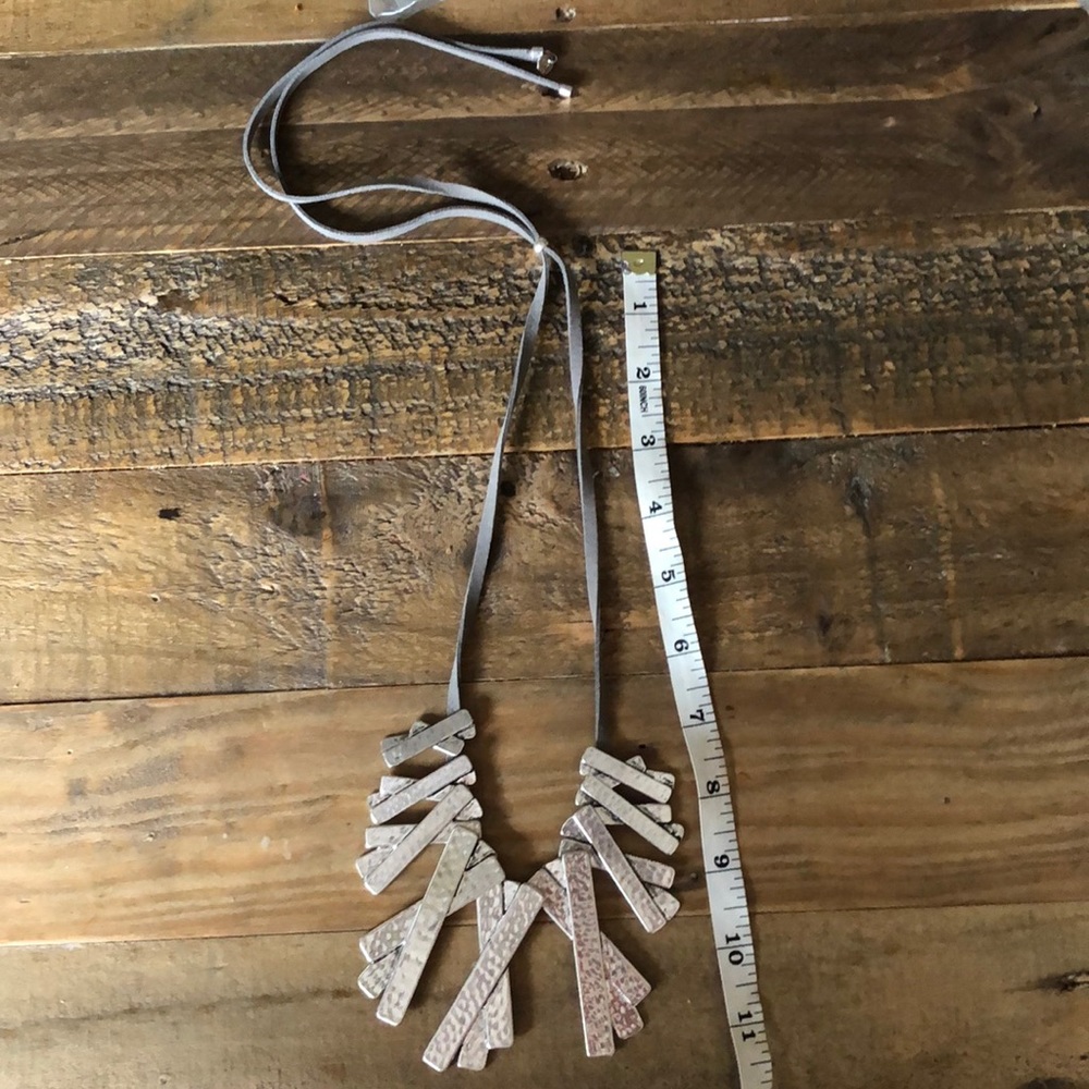 Hammered Silver Metal Statement Bib Necklace - image 4